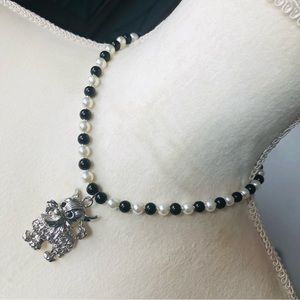 Handcrafted repurpose scotty dog pendant Czech glass Pearl necklace